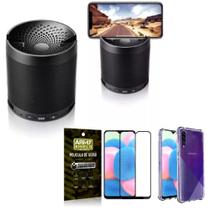 Kit Samsung A30S Som Bluetooth Potente Q3 + Capinha + Película 3D - Armyshield