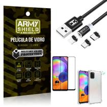 Kit Samsung A31 Cabo Magnético 2 Metros + Capinha + Película 3D - Armyshield