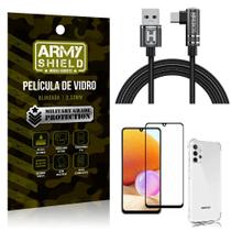 Kit Samsung A32 4G Cabo em L Tipo C HS180 + Capinha + Película 3D - Armyshield