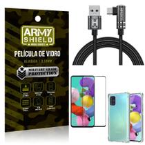 Kit Samsung A51 Cabo em L Tipo C HS180 + Capinha + Película 3D - Armyshield