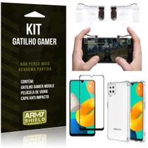 Kit Samsung M32 Gatilho Gamer + Capa Anti Impacto + Película Vidro 3D - Armyshield