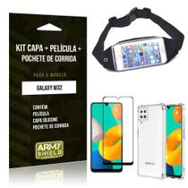 Kit Samsung M32 Pochete+Capinha Anti Shock+Película Vidro 3D