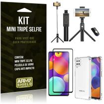 Kit Samsung M62 Mini Tripé Selfie Bluetooth para + Capa Anti Impacto + Película 3D - Armyshield
