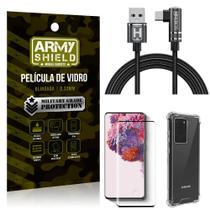 Kit Samsung S20 Ultra Cabo em L Tipo C HS180 + Capinha + Película 3D - Armyshield