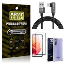 Kit Samsung S21 Cabo em L Tipo C HS180 + Capinha + Película 3D - Armyshield