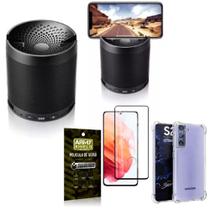 Kit Samsung S21 Plus Som Bluetooth Potente Q3 + Capinha + Película 3D - Armyshield