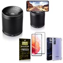 Kit Samsung S21 Som Bluetooth Potente Q3 + Capinha + Película 3D - Armyshield