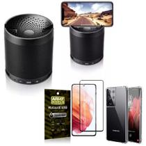 Kit Samsung S21 Ultra Som Bluetooth Potente Q3 + Capinha + Película 3D - Armyshield