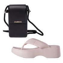 Kit Sandália Anabela Moleca 5503105 + Bolsa Tiracolo Preto