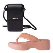 Kit Sandália Anabela Moleca 5503105 + Bolsa Tiracolo Preto