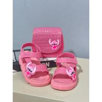 Kit Sandália e Bolsa Menina tiras autocolantes Confortável Papete Macia Leve