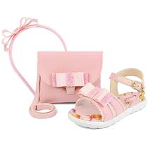Kit Sandália Esportiva Menina Infantil Estilo Conforto Laço Bolsa E Tiara Rosa/Brilho Mzkid Kit Sandália Esportiva Menina Infantil Estilo Conforto Laço Bolsa E Tiara Rosa/Brilho Mzkid