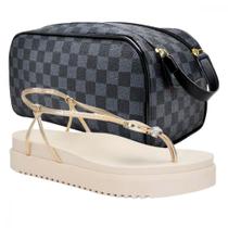 Kit Sandália Feminina com Solado Anatômico e Bolsa Necessaire Espaçosa Conforto e Estilo Bege