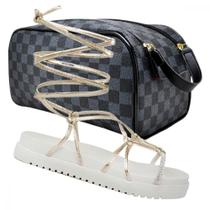 Kit Sandália Feminina com Solado Anatômico e Bolsa Necessaire Espaçosa Conforto e Estilo Bege