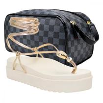 Kit Sandália Feminina Papete com Bolsa Necessaire Conforto para Seus Pés Praticidade para Seu Dia Bege