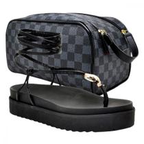 Kit Sandália Feminina Papete com Bolsa Necessaire Conforto para Seus Pés Praticidade para Seu Dia Preto