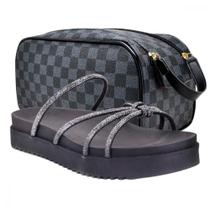 Kit Sandália Feminina Papete Confortável e Bolsa Necessaire Para Quem Busca Estilo e Funcionalidade Preto