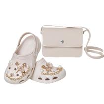 Kit Sandália Infantil babuche com pins e bolsa transversal