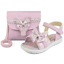 Kit Sandália Infantil Feminina Borboleta Com Bolsinha Moda Lilás/Brilho Gatatuya Kit Sandália Infantil Feminina Borboleta Com Bolsinha Moda Lilás/Brilho Gatatuya