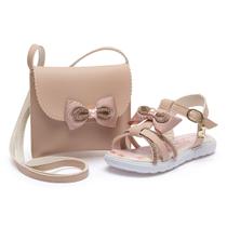 Kit Sandália Infantil Feminina Laço Menina Luxo Bolsa Nude Brilho Elegante Mzkid Kit Sandália Infantil Feminina Laço Menina Luxo Bolsa Nude Brilho Elegante Mzkid