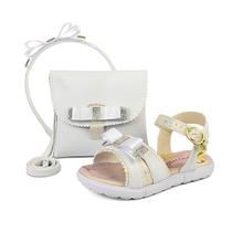 Kit Sandália Infantil Menina Laço Antiderrapante Festa Com Bolsa Branca Brilho Mz Shoes