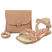 Kit Sandália Infantil Menina Rasteira Com Bolsa Nude/Rosa Mzkid