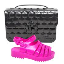 Kit Sandalia Infantil Menina Tratorada E Bolsa Criança Feminina Moderna Estilosa Alça Ajustavel