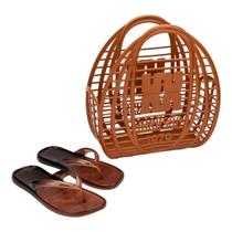 Kit Sandália Melissa Beachwear Bolsa Praia AD Marrom Preto