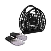 Kit Sandália Melissa Beachwear Bolsa Praia AD Vidro Preto