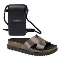 Kit Sandália Moleca Papete Conforto + Bolsa Tiracolo Preto Kit Sandália Moleca Papete Conforto + Bolsa Tiracolo Preto