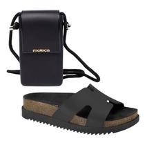 Kit Sandália Moleca Papete Conforto + Bolsa Tiracolo Preto Kit Sandália Moleca Papete Conforto + Bolsa Tiracolo Preto