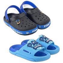 Kit Sandália Papete E Chinelo Slide Bicolor 2 Pares Patrulha Kids Lançamento