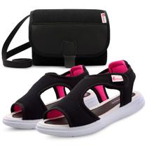 Kit Sandália Papete Menina Infantil Estilosa Com Bolsa Feminina Preta/Pink Mz Shoes