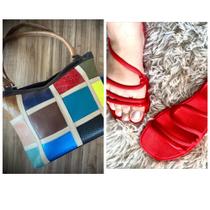 Kit sandália rasteira + bolsa vermelha