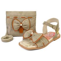 Kit Sandália Rasteira Feminina Infantil Com Bolsa Camurça Laço Mzkid Kit Sandália Rasteira Feminina Infantil Com Bolsa Camurça Laço Mzkid