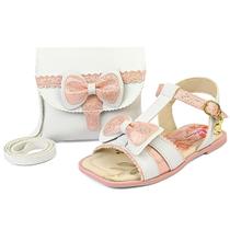Kit Sandália Rasteirinha Infantil Menina Com Bolsa Leve Branco/Rosa Mzkid Kit Sandália Rasteirinha Infantil Menina Com Bolsa Leve Branco/Rosa Mzkid