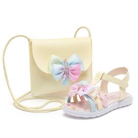 Kit Sandália Rasteirinha Infantil Menina Dourado Brilho Bolsa Laço Elegante Gatatuya - Mz Shoes
