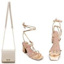 Kit Sandália Salto Bloco de Amarrar Balada Evento + Bolsa Transversal Alça Corrente