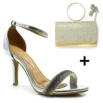 Kit Sandália Salto e Bolsa Dourada Vizzano Festa Casamento Kit Sandália Salto e Bolsa Dourada Vizzano Festa Casamento