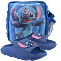 Kit Sandália Slide Kids Com Lancheira Stitch Feminino E Masculino Conforto Kit Sandália Slide Kids Com Lancheira Stitch Feminino E Masculino Conforto