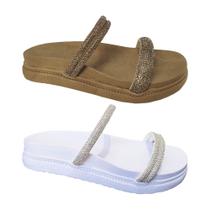 Kit Sandália Strass Flat Papete Anatômica 2 Tiras Moda Pé 1
