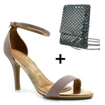 Kit Sandália Vizzano Rosé e Bolsa Preta Festa Casamento Kit Sandália Vizzano Rosé e Bolsa Preta Festa Casamento