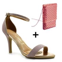 Kit Sandália Vizzano Salto e Bolsa Rosé Festa Casamento
