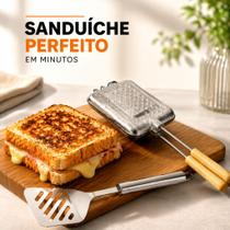 Kit Sanduíche Crocante 2 em 1 Tostadeira Fogão + Espátula Inox Profissional Lanche Rápido Kit Sanduíche Crocante 2 em 1 Tostadeira Fogão + Espátula Inox Profissional Lanche Rápido