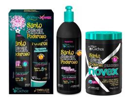KIT SANTO BLACK PODEROSO Shampoo Condicionador Creme de Pentear e Mascara de Tratamento