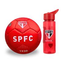 Kit São Paulo Bola de Futebol C/ Garrafa Canudo 700ml SPFC Tricolor Time - Oficial E Licenciado