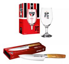 Kit São Paulo Taça de Cerveja + Faca Inox para Churrasco Brasfoot