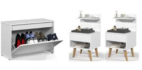 Kit Sapateira Charme + 2 Mesas de Cabeceira Sleep
