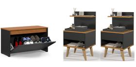 Kit Sapateira Charme + 2 Mesas de Cabeceira Sleep