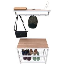 Kit Sapateira e Cabideiro Strassis Design SD-3501-60 Metal e MDF Cor: Branco